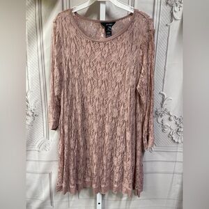 Ali Miles pink lace tunic with tank top lining 3/4 sleeves size large top